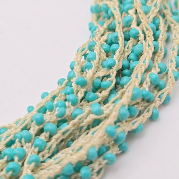 Hand Crafted Multi-Strand Delicate Crocheted Turquoise Blue Seed Bead Necklace - Picture 2 of 5